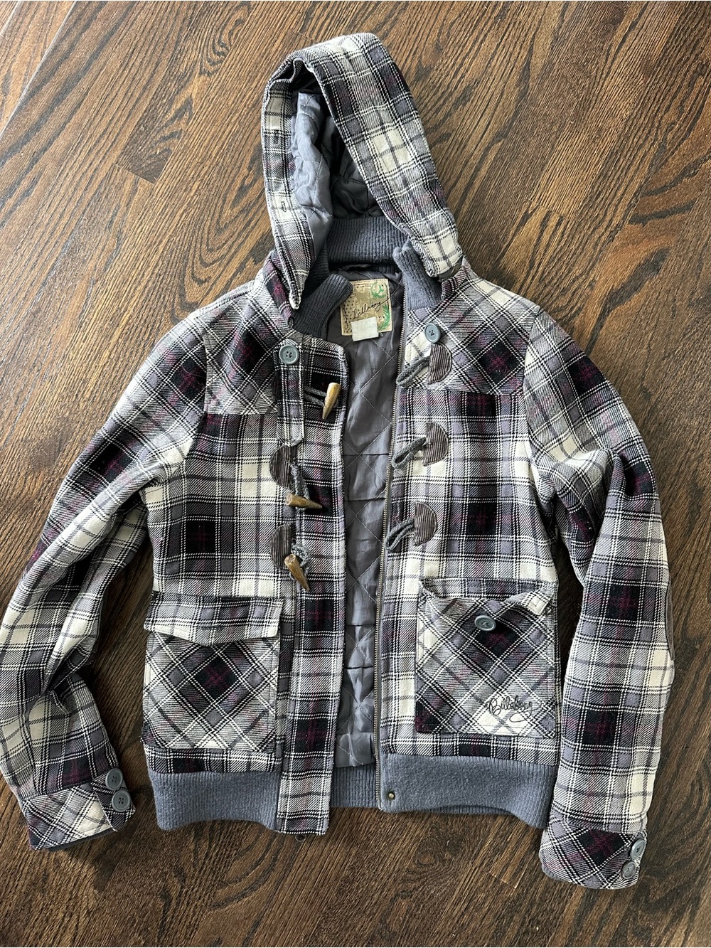 Vintage Y2K Billabong Plaid Hooded Toggle Jacket Women’s